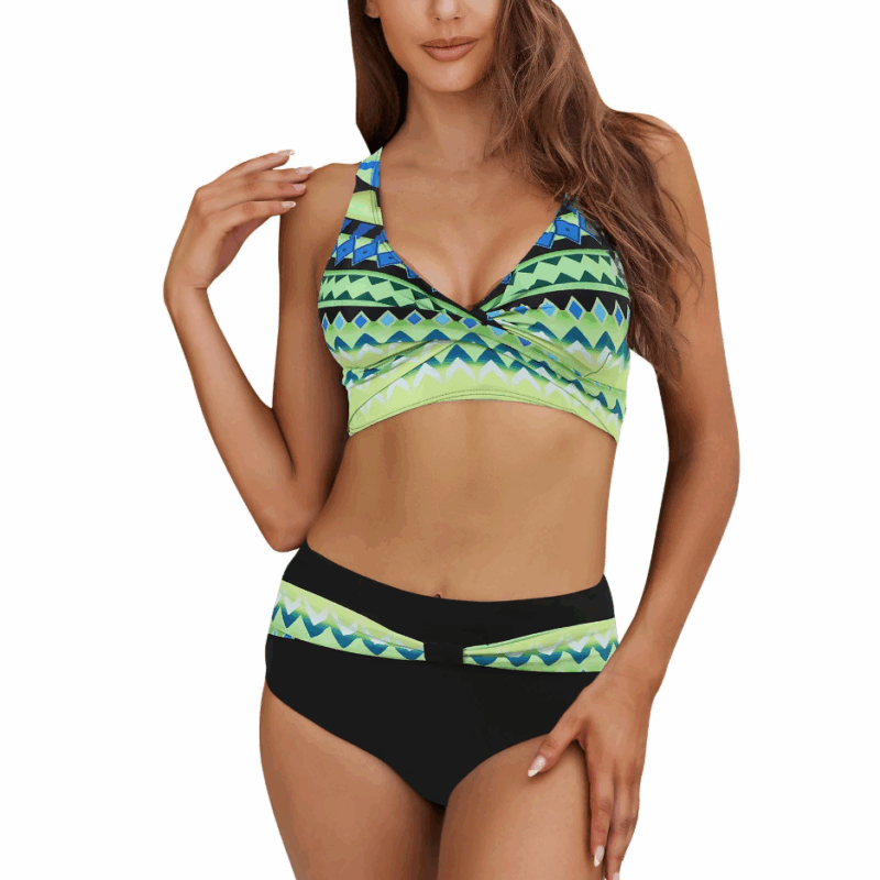 Dwuczęściowy wyszczuplający strój kąpielowy push up z wysokim stanem